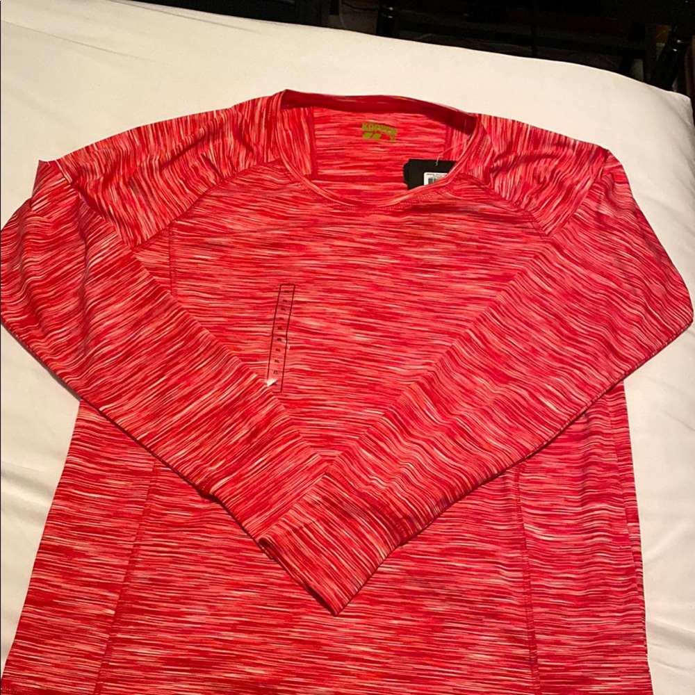 Vibrant Red Long Sleeve Tee with Heathered Texture
